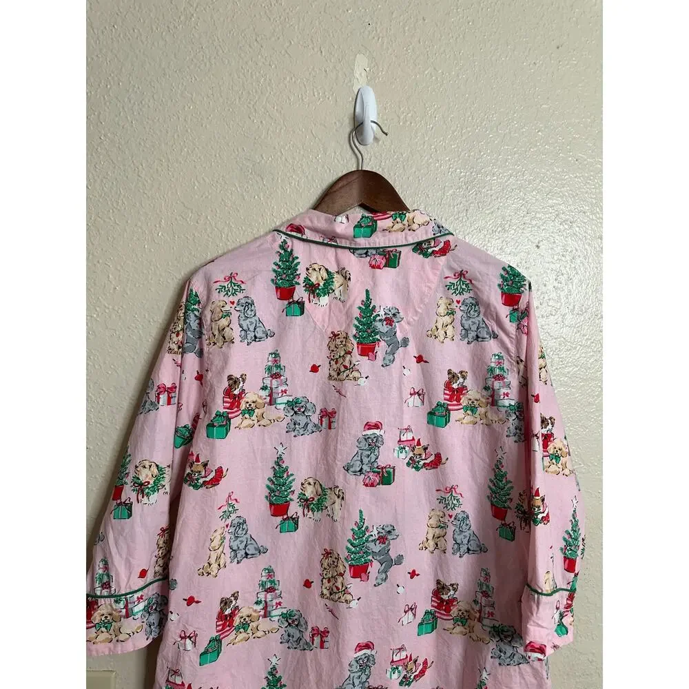 Printfresh x The Hiltons Christmas Poodle Party Sleep Shirt Dress  Womans Small